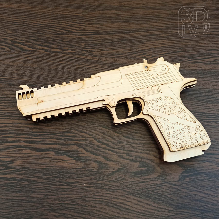 Резинкострел пистолет Desert Eagle синяя фанера копия 1:1 (3DLV-19-9301) из  дерева купить